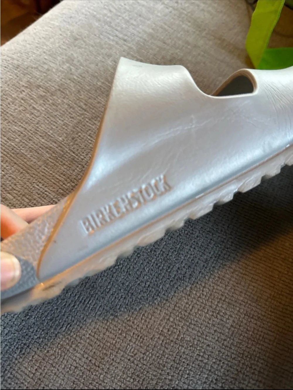 Birkenstock Silver Two-Strap Arizona Sandals
